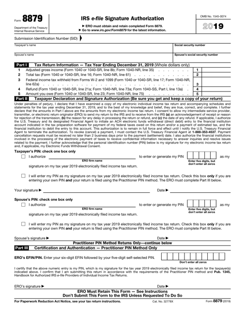 IRS Form 8879 2019 Printable Pdf