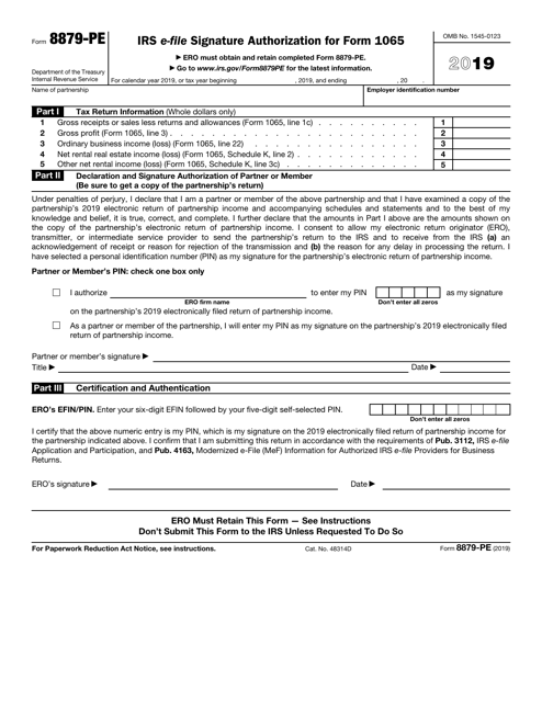 IRS Form 8879-PE 2019 Printable Pdf