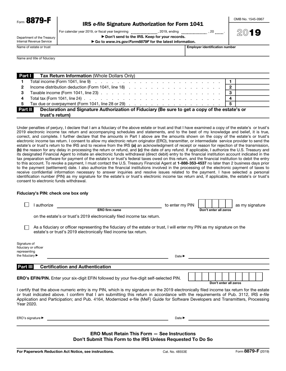 IRS Form 8879-F IRS E-File Signature Authorization for Form 1041, Page 1
