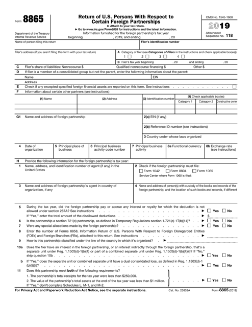 IRS Form 8865 2019 Printable Pdf