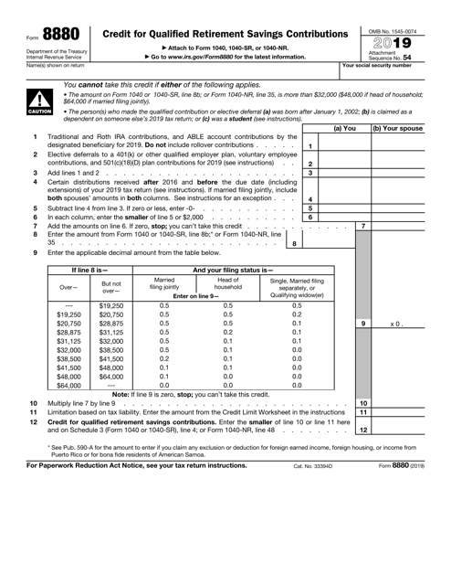 IRS Form 8880 2019 Printable Pdf