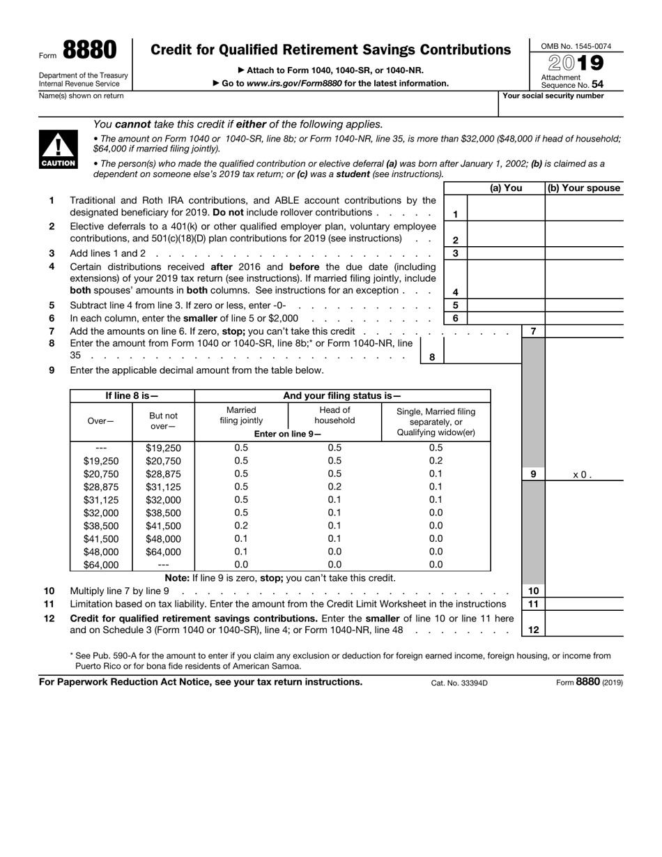 IRS Form 8880 Credit for Qualified Retirement Savings Contributions, Page 1