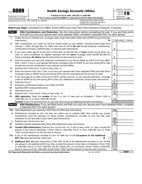 IRS Form 8889 2019 Printable Pdf