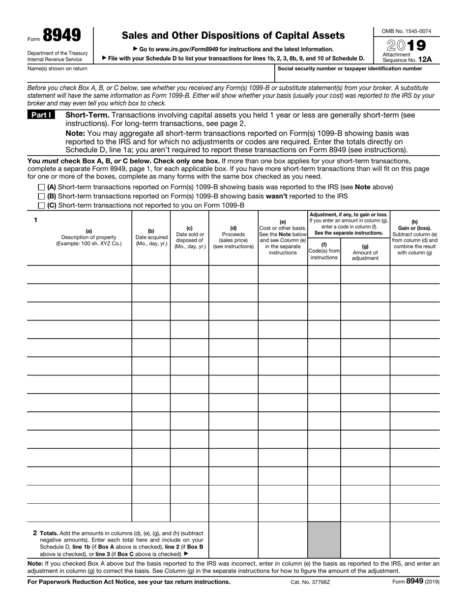 IRS Form 8949 Sales and Other Dispositions of Capital Assets, Page 1