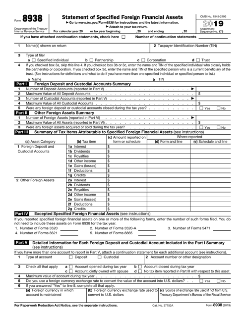 IRS Form 8938 2019 Printable Pdf
