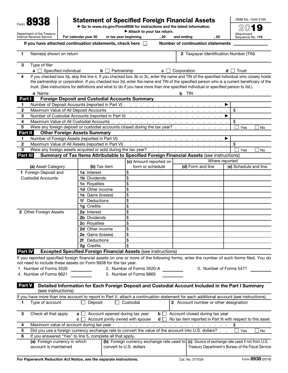 IRS Form 8938 Statement of Specified Foreign Financial Assets, Page 1