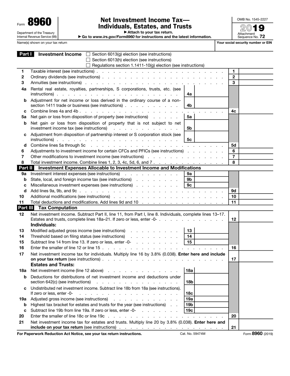 IRS Form 8960 Net Investment Income Tax  Individuals, Estates, and Trusts, Page 1