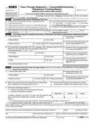 IRS Form 8985 Pass-Through Statement - Transmittal/Partnership Adjustment Tracking Report (Required Under Sections 6226 and 6227)