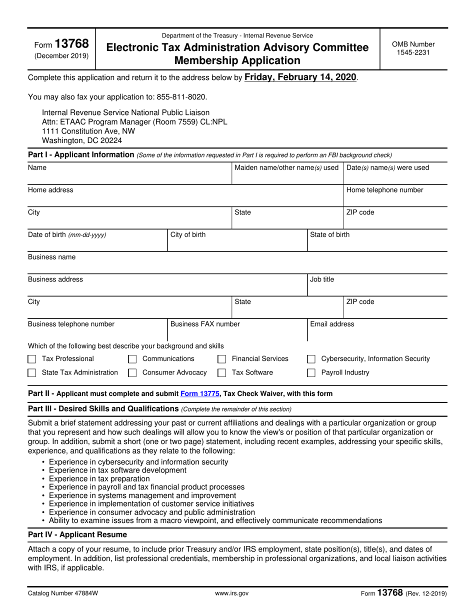IRS Form 13768 Electronic Tax Administration Advisory Committee Membership Application, Page 1