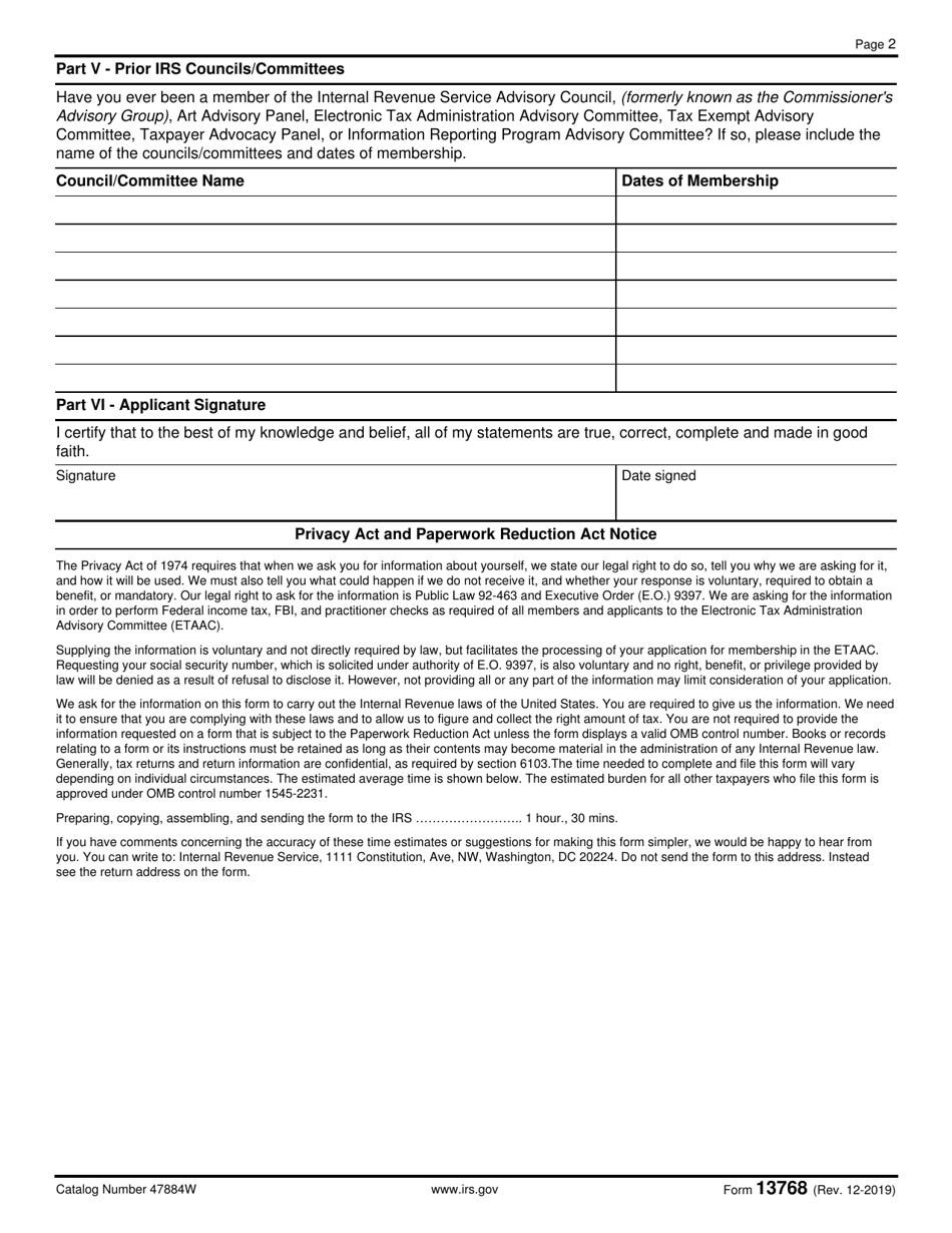 IRS Form 13768 Electronic Tax Administration Advisory Committee Membership Application, Page 2