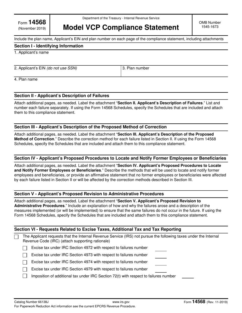 IRS Form 14568 Model Vcp Compliance Statement, Page 1