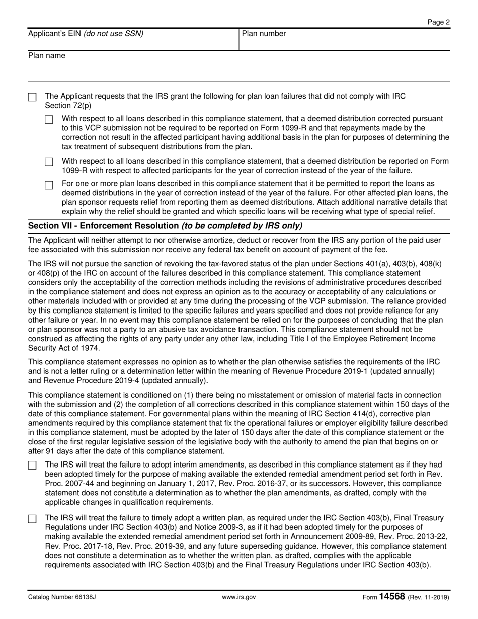 IRS Form 14568 Model Vcp Compliance Statement, Page 2