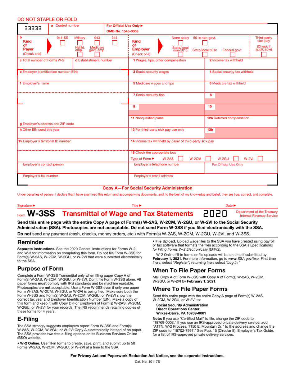 IRS Form W-3SS Transmittal of Wage and Tax Statements, Page 2