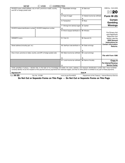 IRS Form W-2G 2020 Printable Pdf