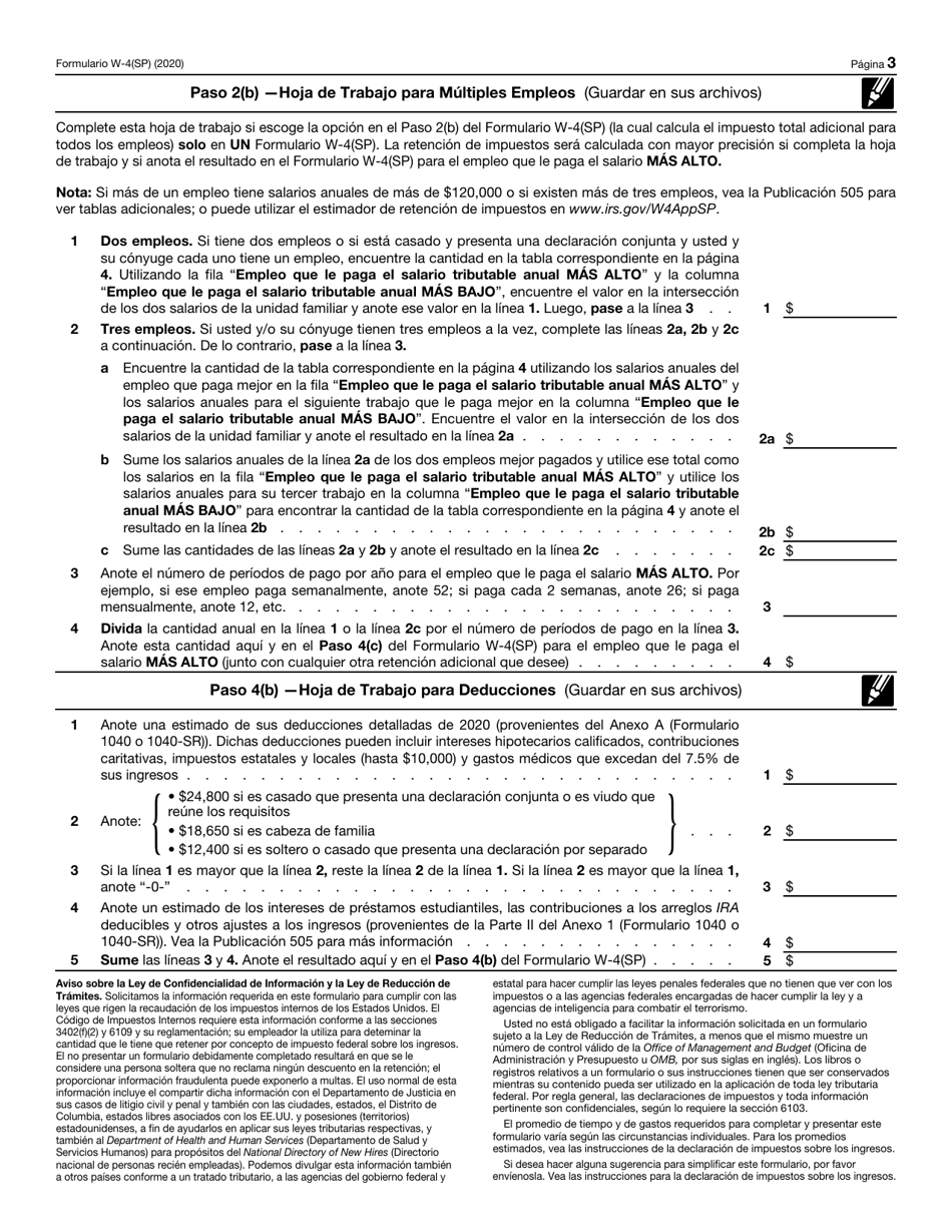 IRS Formulario W-4(SP) Certificado De Retenciones Del Empleado (Spanish), Page 3