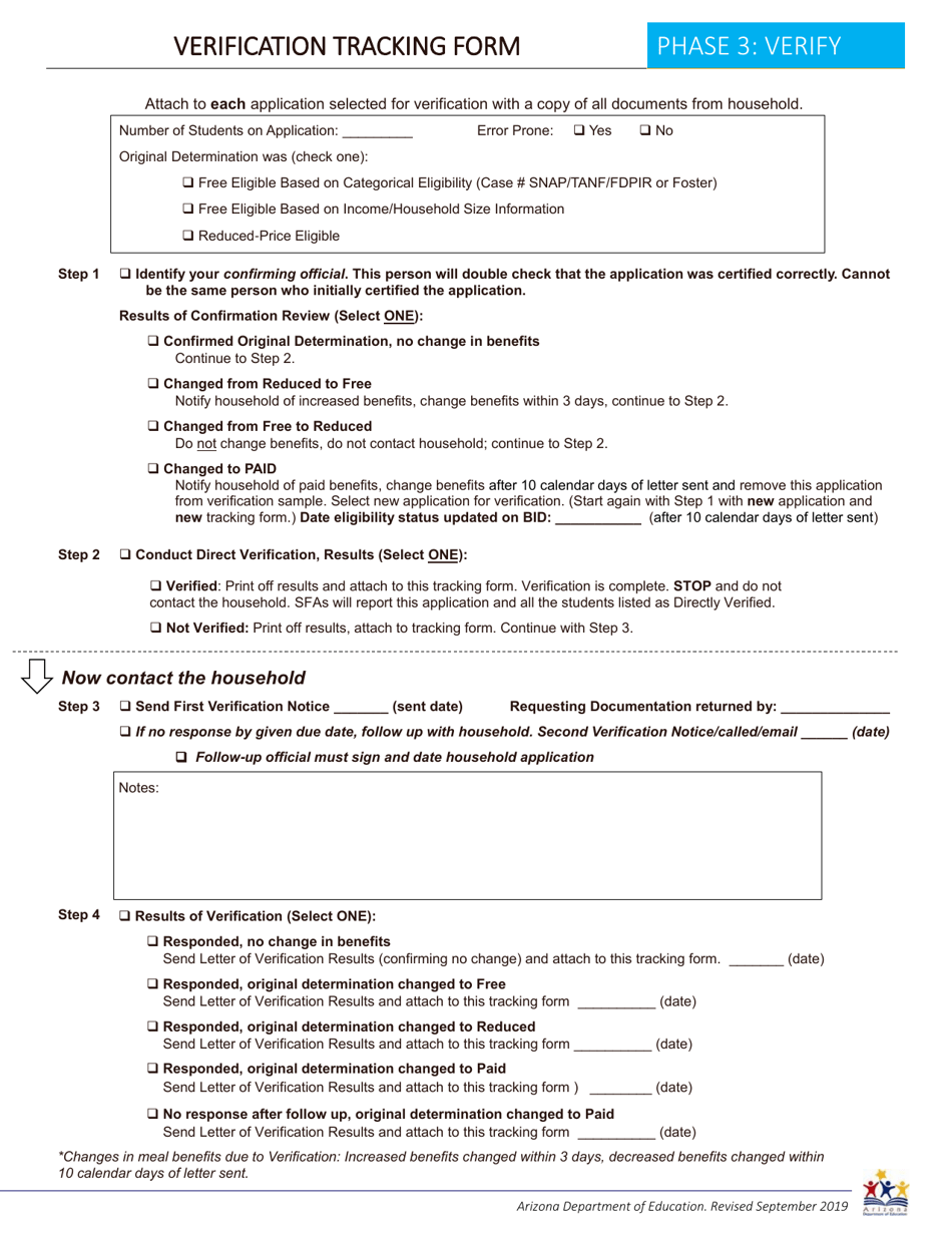 Verification Tracking Form - Arizona, Page 1