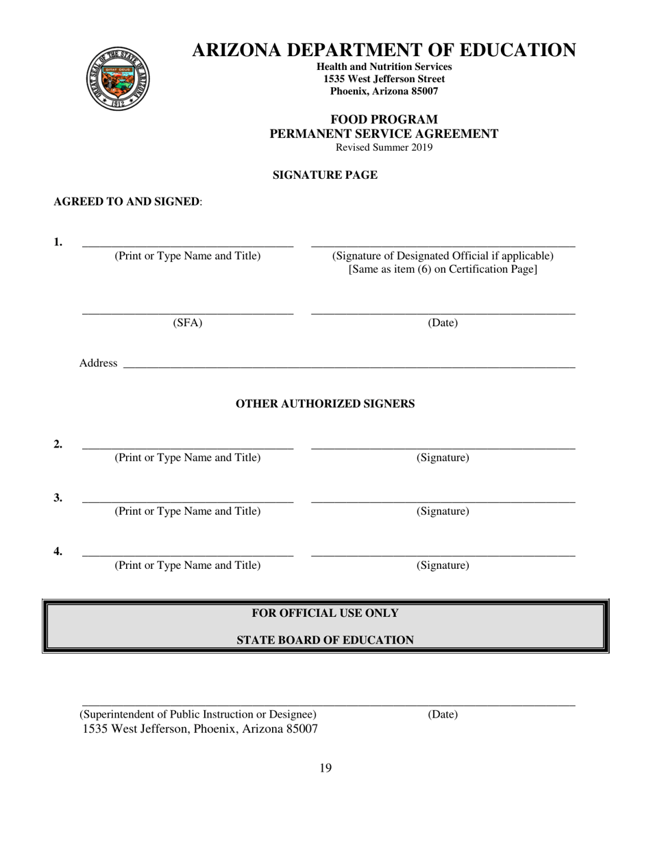 Food Program Permanent Service Agreement - Arizona, Page 19