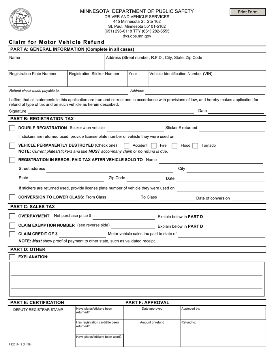 Form PS2511 - Fill Out, Sign Online and Download Fillable PDF ...