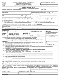 Form PS2005 Application for Disability Parking Certificate - Minnesota