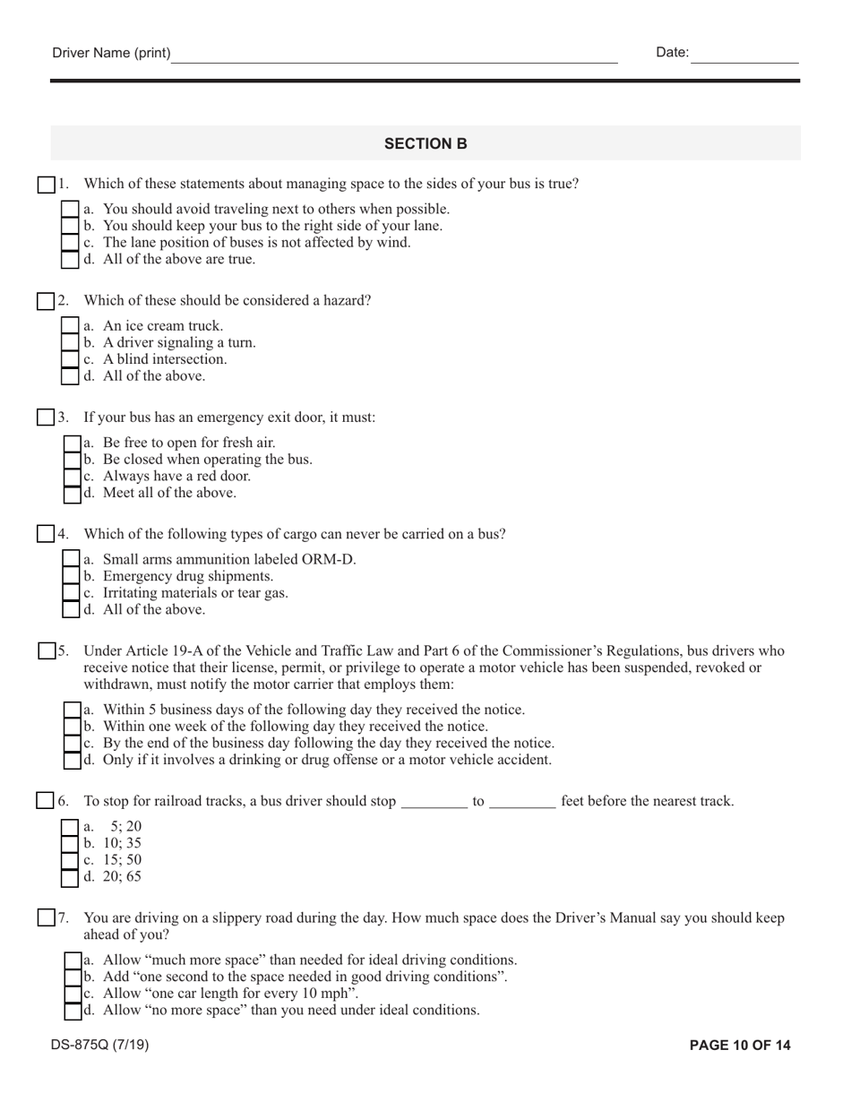 Form DS-875Q Article 19-a Biennial Oral / Written Examination - New York, Page 10