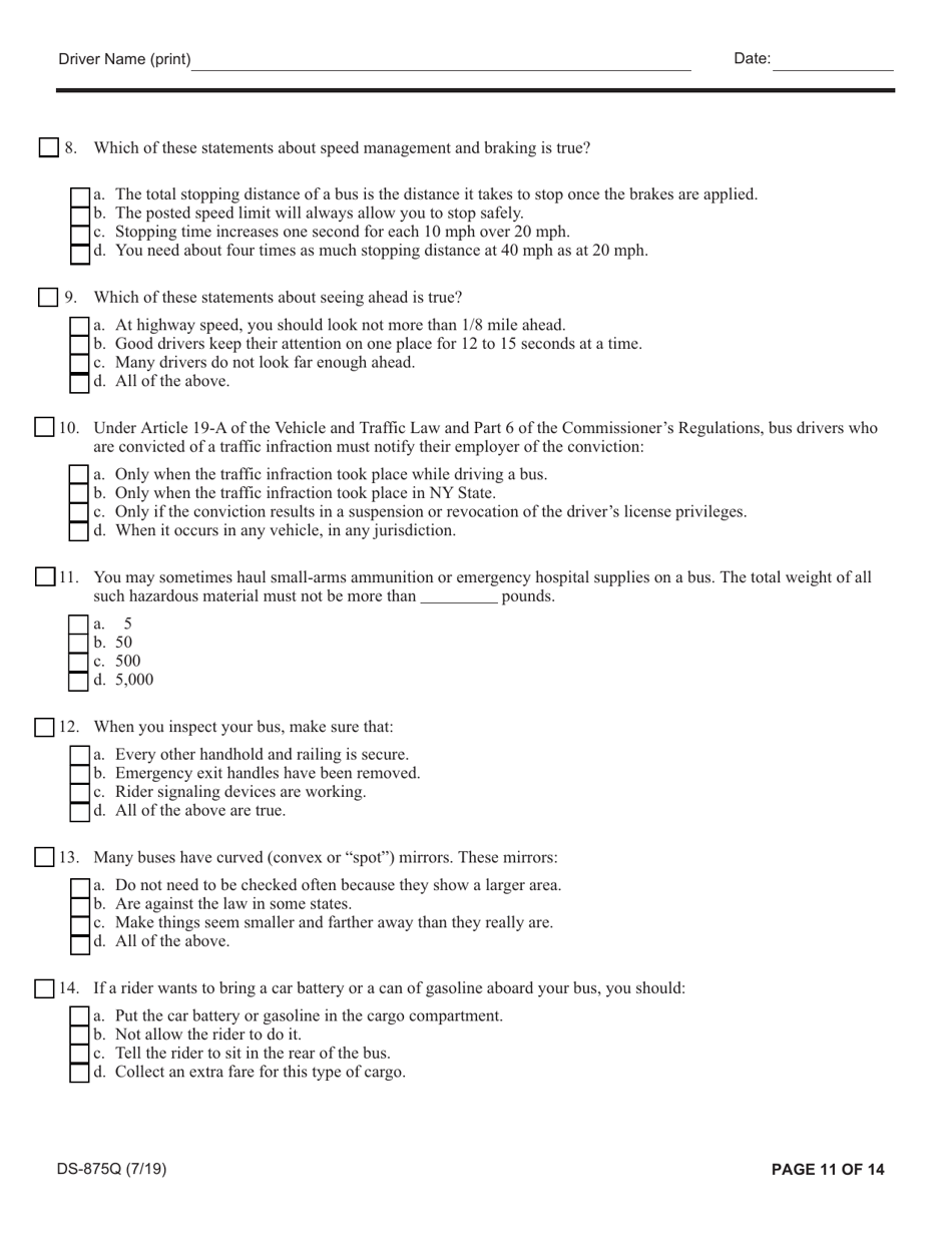 Form DS-875Q Article 19-a Biennial Oral / Written Examination - New York, Page 11