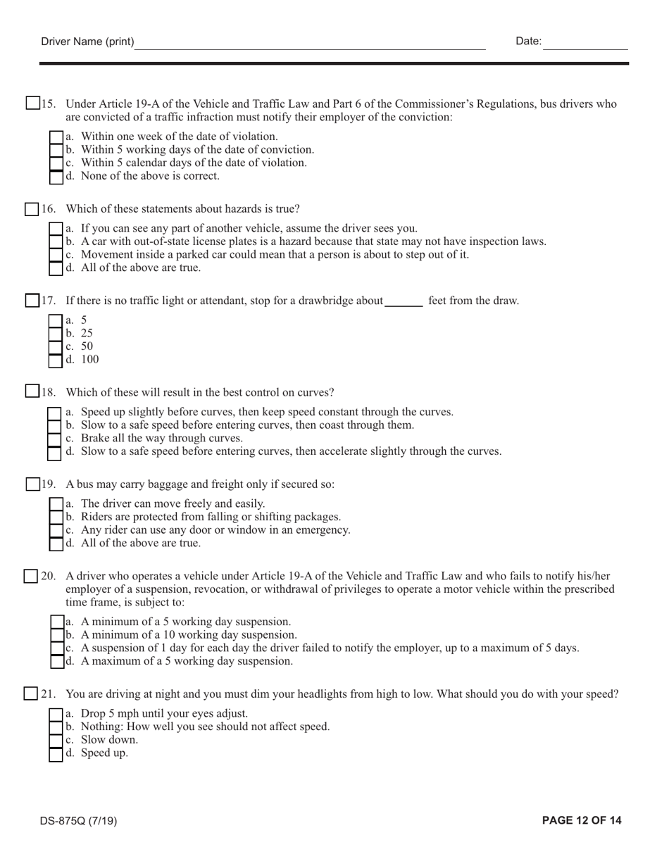 Form DS-875Q Article 19-a Biennial Oral / Written Examination - New York, Page 12