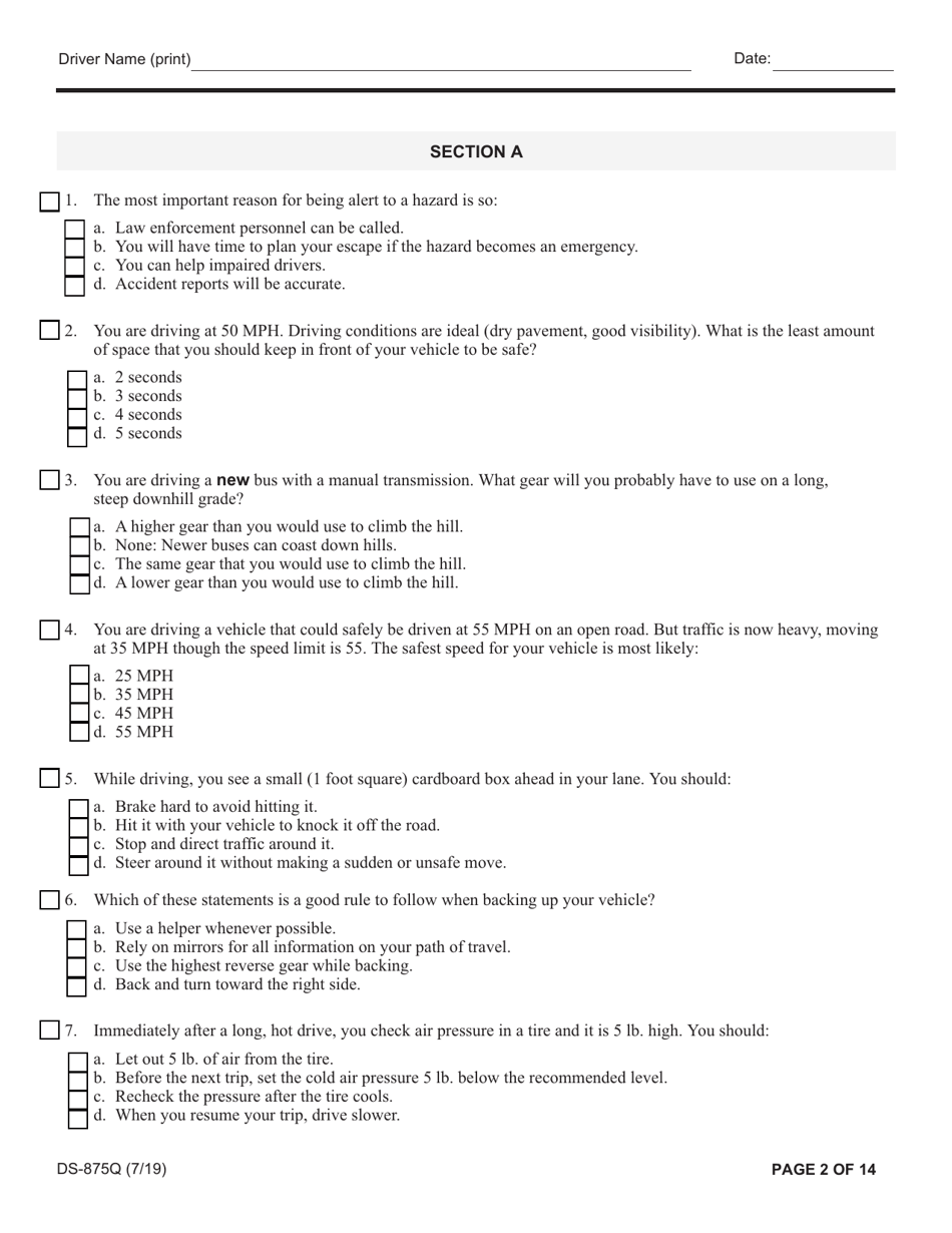 Form DS-875Q Article 19-a Biennial Oral / Written Examination - New York, Page 2