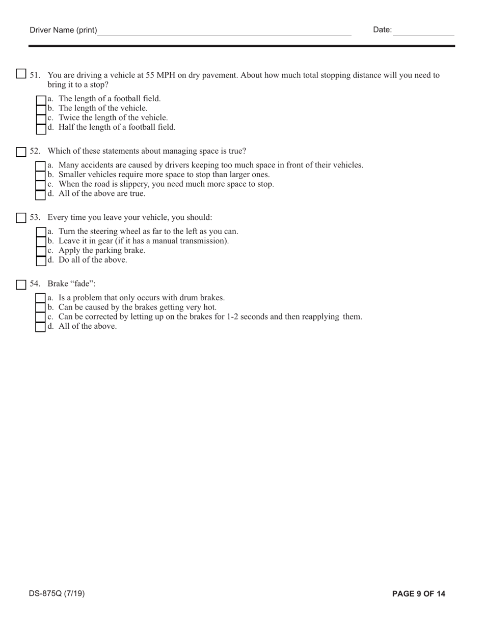Form DS-875Q Article 19-a Biennial Oral / Written Examination - New York, Page 9