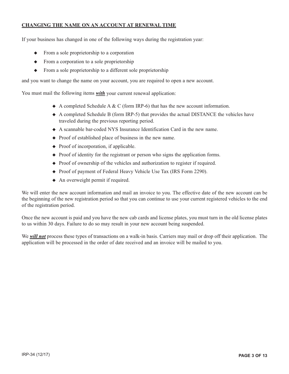 Form IRP-34 Irp Renewal Packet - New York, Page 3