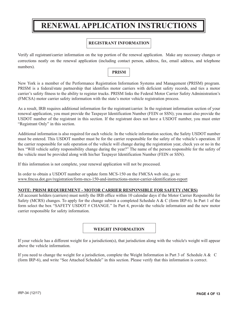 Form IRP-34 Irp Renewal Packet - New York, Page 4