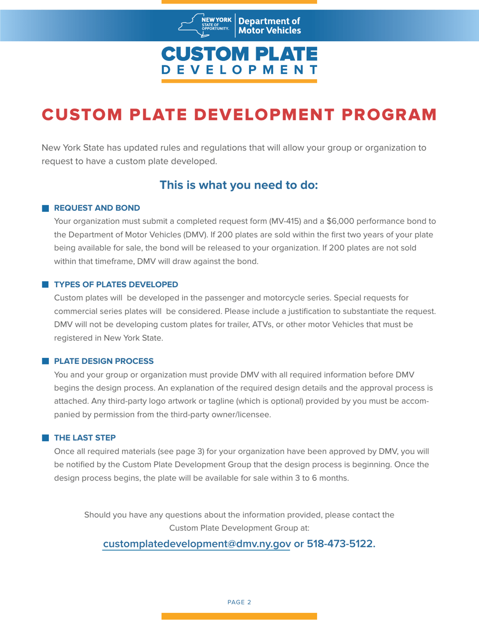 Form MV-415 Request for the Development of Custom Plates - New York, Page 4