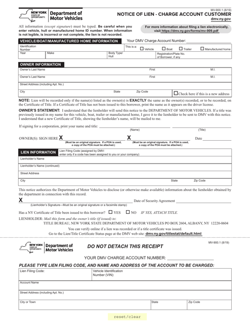 Form MV-900.1 Notice of Lien - Charge Account Customer - New York