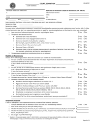 Form UCS-447/LF Application for Permission to Apply for Resentencing - New York