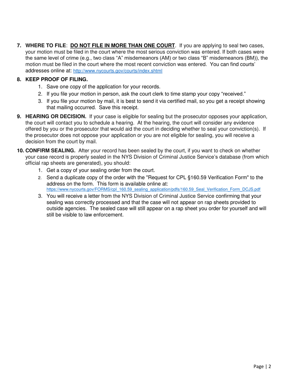 Notice of Motion and Affidavit in Support of Sealing Pursuant to Cpl 160.59 - New York, Page 4