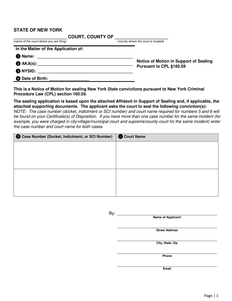 Notice of Motion and Affidavit in Support of Sealing Pursuant to Cpl 160.59 - New York, Page 9