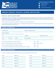 Oregon Aircraft Dealer&#039;s License Application - Oregon
