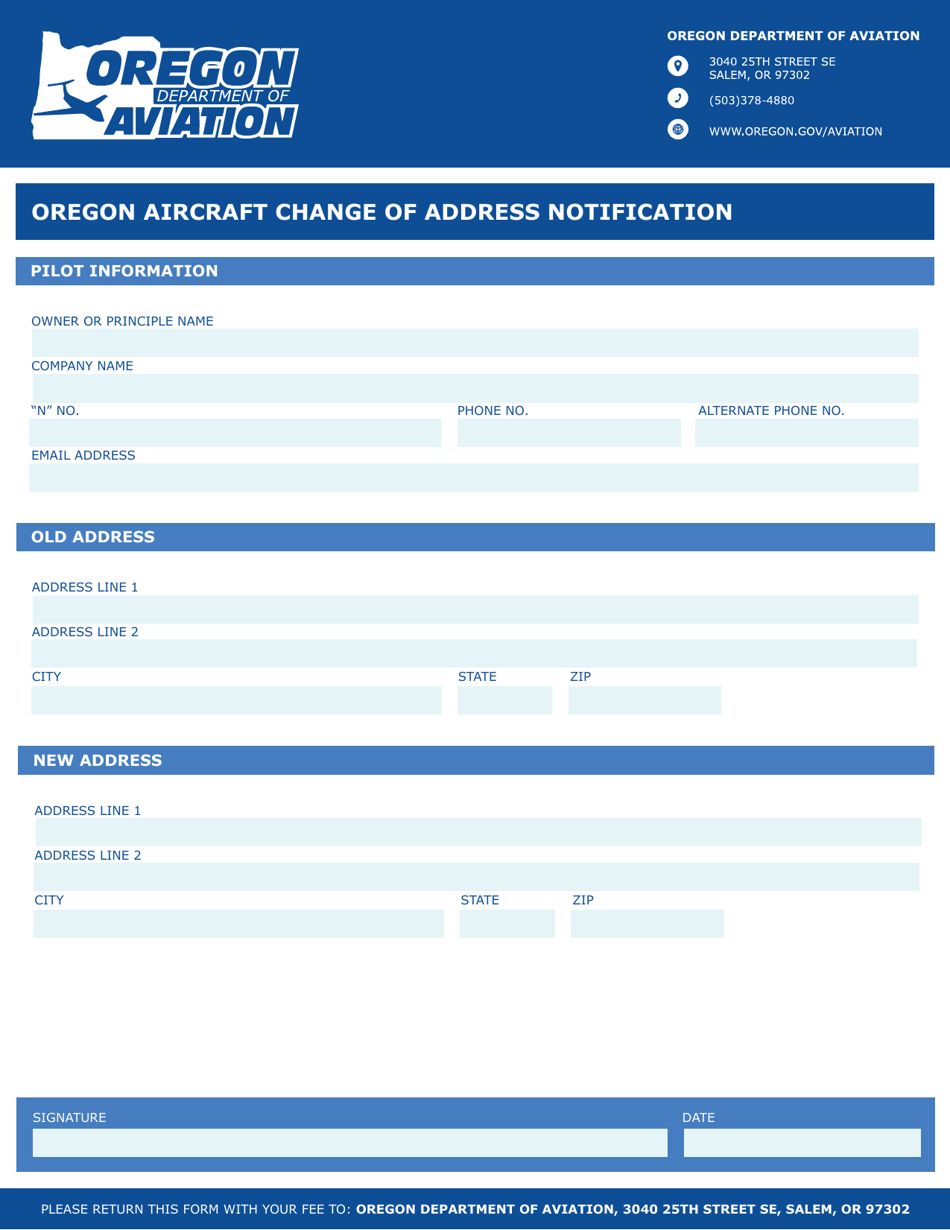 Oregon Aircraft Change of Address Notification - Oregon, Page 1