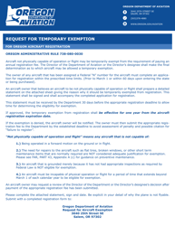 Document preview: Request for Temporary Exemption for Oregon Aircraft Registration - Oregon