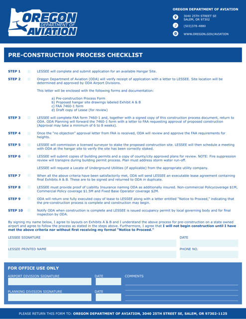 Pre-construction Process Checklist - Oregon