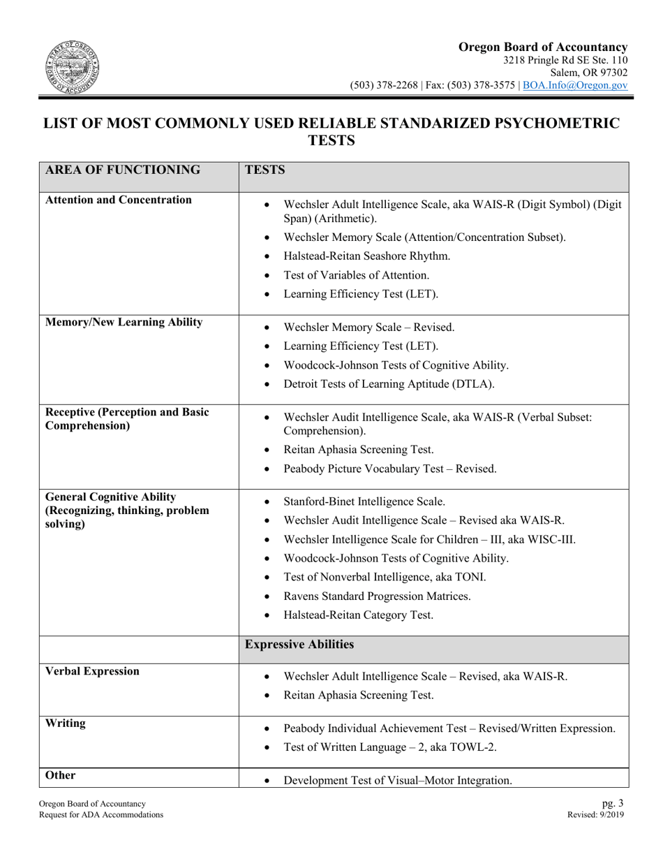 Request for Accommodation of Disabilities - Oregon, Page 3