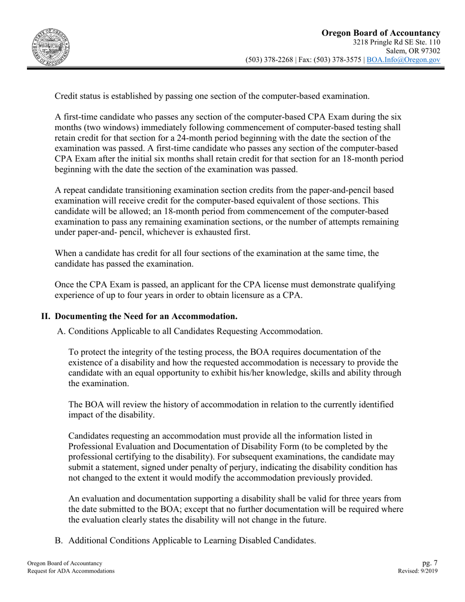 Request for Accommodation of Disabilities - Oregon, Page 7