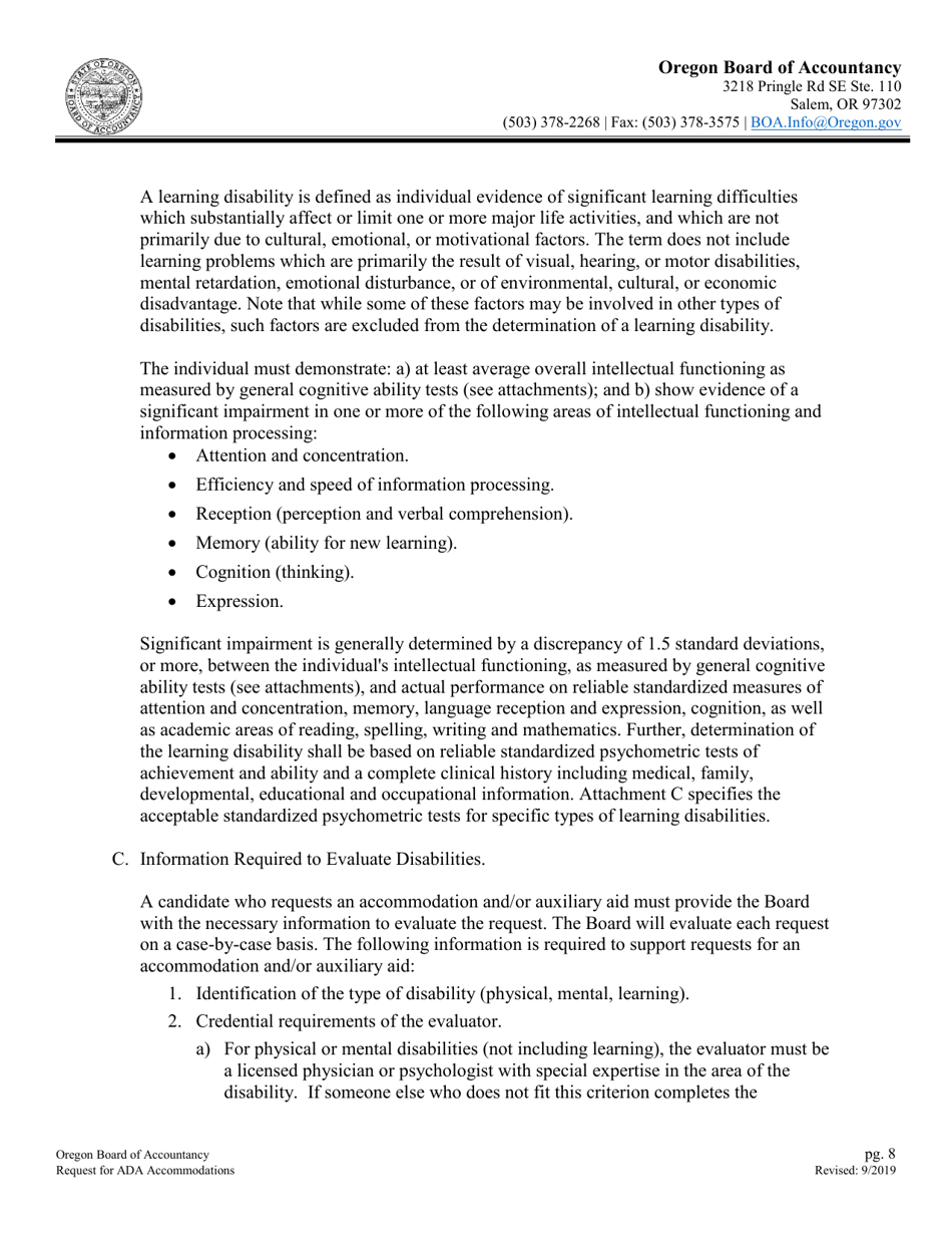 Request for Accommodation of Disabilities - Oregon, Page 8