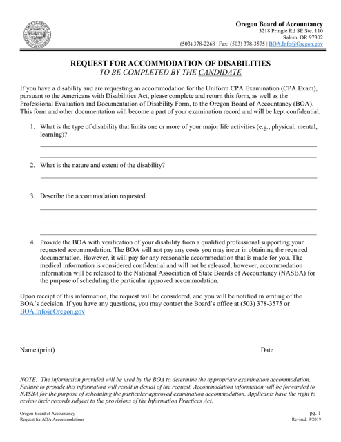 Request for Accommodation of Disabilities - Oregon Download Pdf