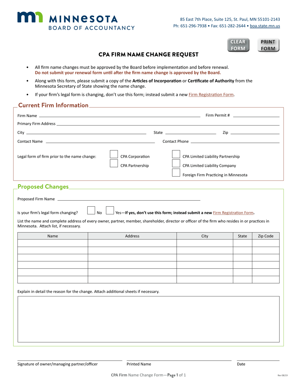 CPA Firm Name Change Request - Minnesota, Page 1