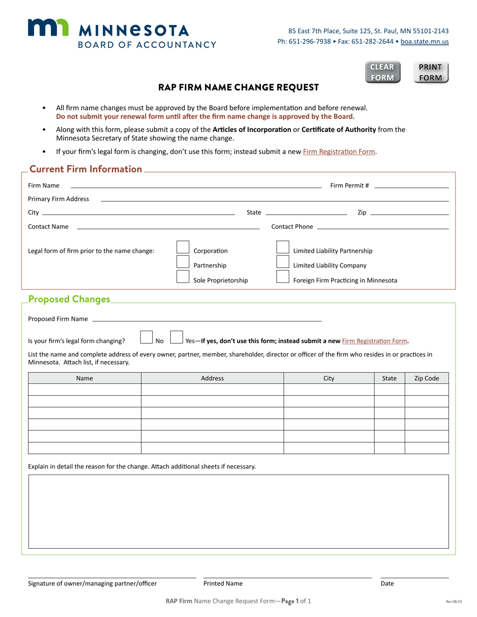 Rap Firm Name Change Request - Minnesota, Page 1