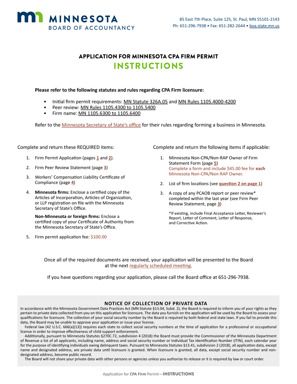 Application for Minnesota CPA Firm Permit - Minnesota, Page 1
