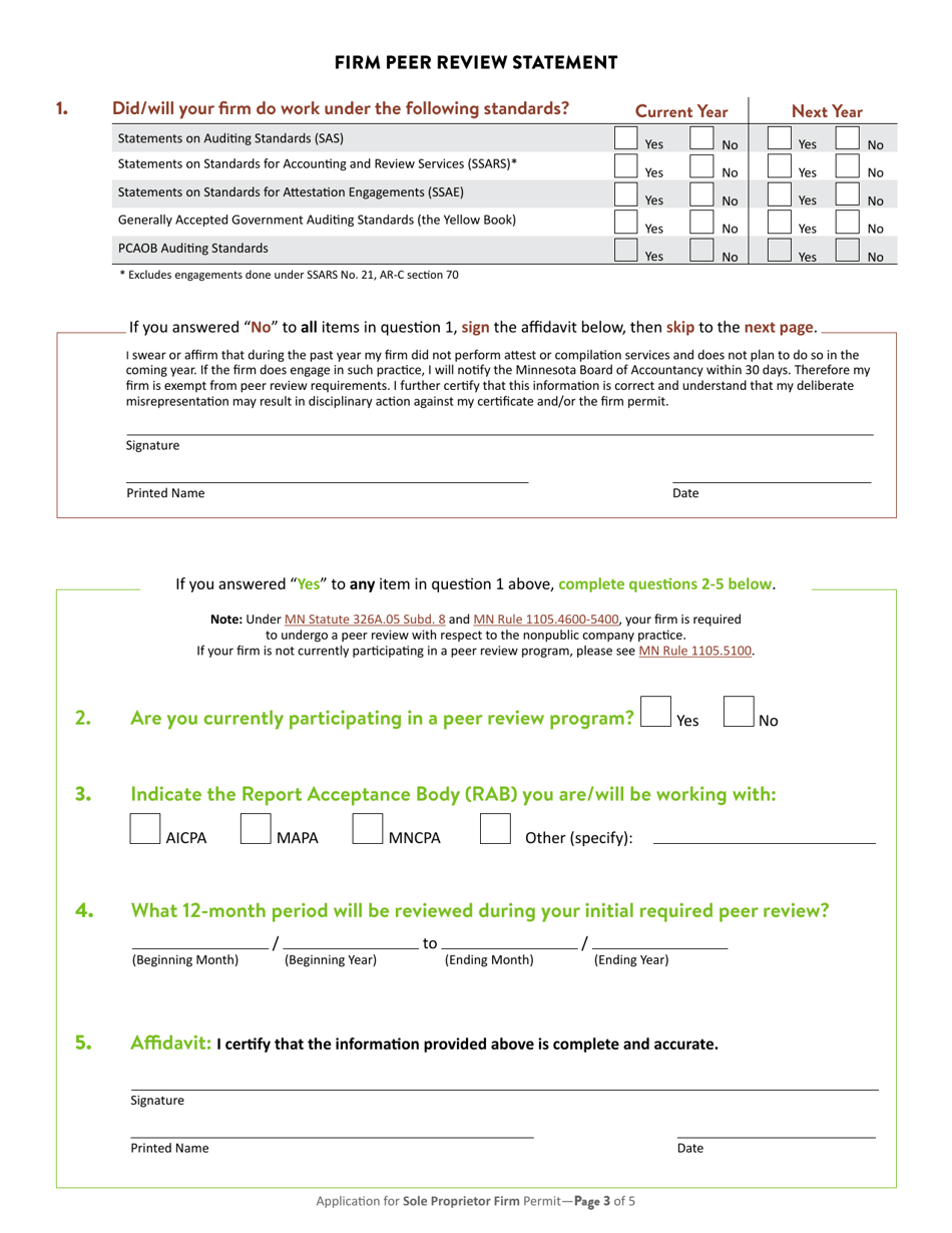 Application for Minnesota Sole Proprietor Firm Permit - Minnesota, Page 4