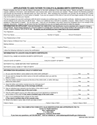 Form ADPH-HS-75 &quot;Application to Add Father to Child's Alabama Birth Certificate&quot; - Alabama