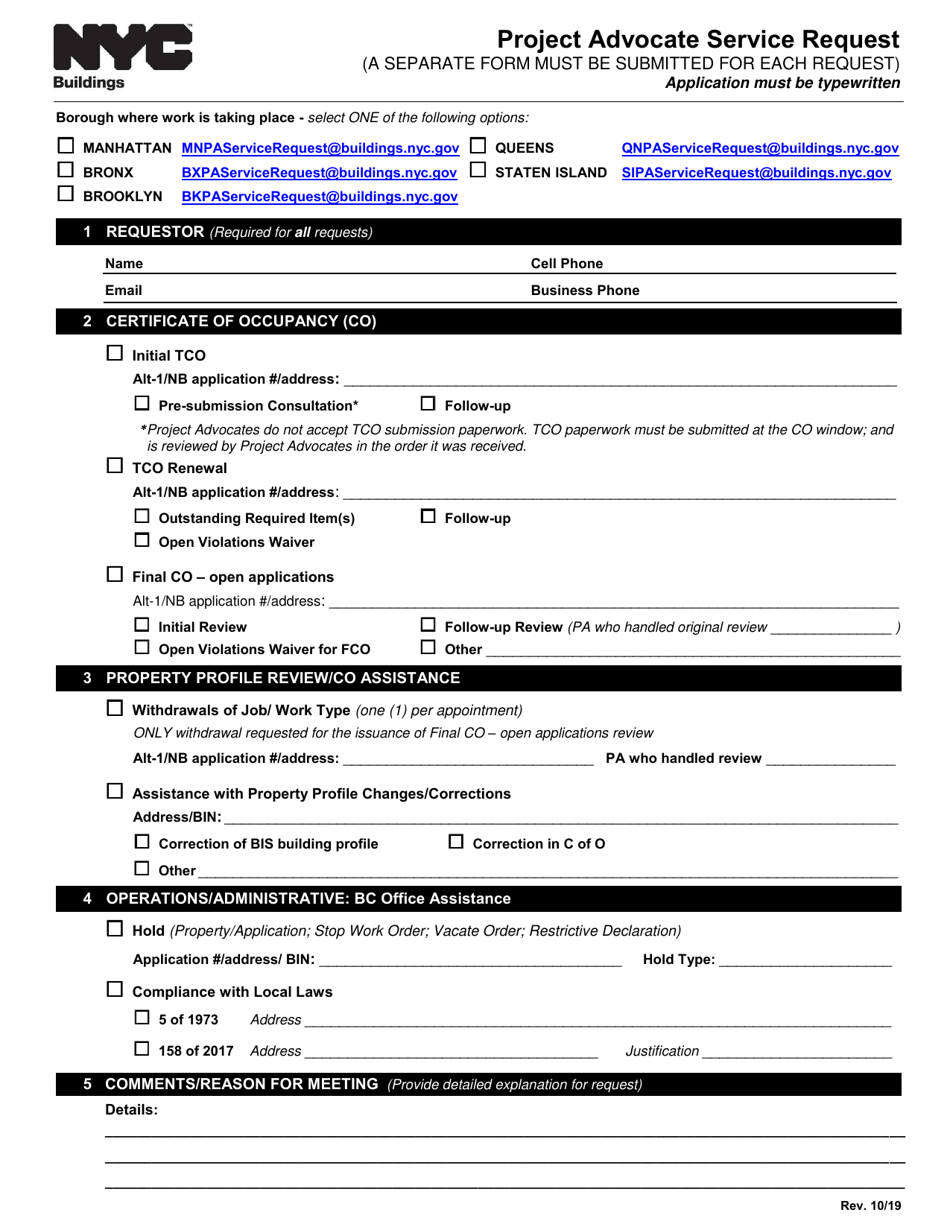 Project Advocate Service Request - New York City, Page 1
