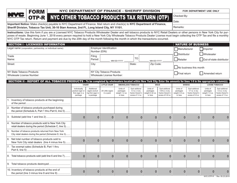 Form OTP-R Nyc Other Tobacco Products Tax Return (Otp) - New York City